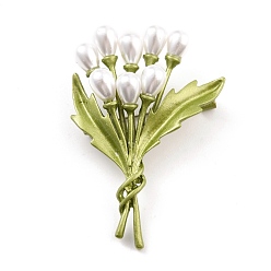 Light Green Bouquet Alloy Brooch with Resin Pearl, Exquisite Lapel Pin for Girl Women, Light Green, 51.5x35.5x9.5mm, Pin: 0.8mm