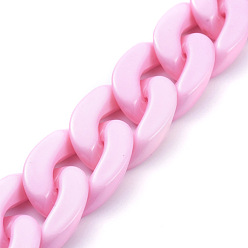 Pink Chaînes gourmettes en acrylique opaque faites à la main, chaîne torsadée, ovale, pour la fabrication de bijoux, rose, lien: 30x21x6 mm, 39.37 pouce (1 m)/brin