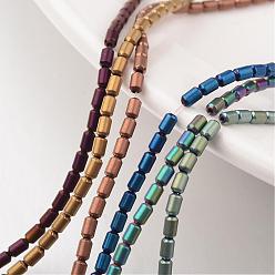 Mixed Color Electroplate Non-magnetic Synthetic Hematite Bead Strands, Frosted, Column, Mixed Color, 4x2mm, Hole: 1mm, about 112pcs/strand, 15.7 inch