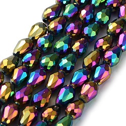 Multi-color Plated Electroplate Glass Bead Strands, Faceted, teardrop, Multi-color Plated, 7x6mm, Hole: 1mm, about: 66~68pcs/strand, 19.3 inch
