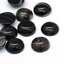 Black Dyed Natural Striped Agate/Banded Agate Cabochons, Half Round/Dome, Black, 16x6~7mm