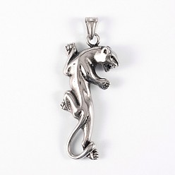 Antique Silver 304 Stainless Steel Big Pendants, Leopard, Antique Silver, 59x26x9mm, Hole: 9x5mm