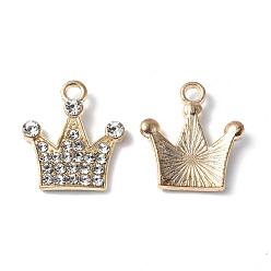 Light Gold Alloy Crystal Rhinestone Pendants, Crown Charms, Cadmium Free & Lead Free, Light Gold, 17x15.5x2.5mm, Hole: 2mm
