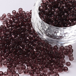 Pale Violet Red Glass Seed Beads, Transparent, Round, Pale Violet Red, 6/0, 4mm, Hole: 1.5mm, about 4500 beads/pound