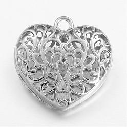 Platinum Hollow Tibetan Style Alloy Heart Pendants, Cadmium Free & Lead Free, Platinum, 50x49x16mm, Hole: 5mm
