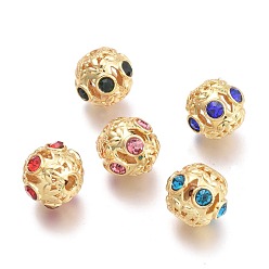 Mixed Color Brass Micro Pave Cubic Zirconia Beads, Hollow, Rondelle, Real 18K Gold Plated, Mixed Color, 11x9.3mm, Hole: 2mm