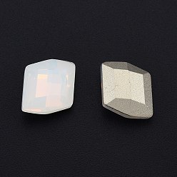 White Opal K9 Glass Rhinestone Cabochons, Pointed Back & Back Plated, Faceted, Parallelogram, White Opal, 12x10.5x5.5mm