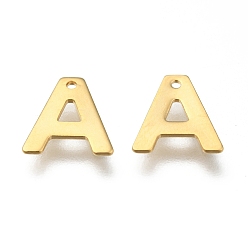 Letter A 304 charmes en acier inoxydable, lettre, breloques initiales, réel 18 k plaqué or, letter.a, 11x6~12x0.8mm, Trou: 1mm