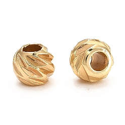 Real 18K Gold Plated Brass Corrugated Beads, Long-Lasting Plated, Round, Real 18K Gold Plated, 4.5x4mm, Hole: 1.8mm