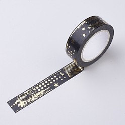 Black DIY Scrapbook Decorative Paper Tapes, Adhesive Tapes, Star and Moon, Black, 15mm