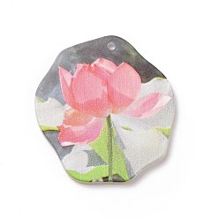 Flower Acrylic Pendants, 3D Printed, Polygon, Flower Pattern, 36x33.5x2.5mm, Hole: 1.8mm
