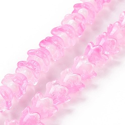 Бледно-Розовый Прозрачные стеклянные бусины, цветок, розовый жемчуг, 11~12x7.5~8 мм, отверстие : 1.4 мм, около 50 шт / нитка, 11.42'' (29 см)