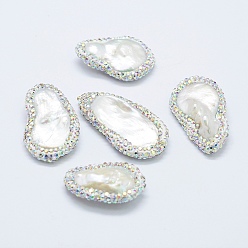 Pearl Natural Cultured Freshwater Pearl Beads, with Polymer Clay Rhinestone, Nuggets, 25~39x18~23x6~8mm, Hole: 0.5mm