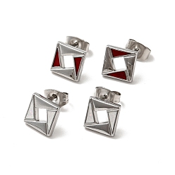 Mixed Color Rhombus 304 Stainless Steel Stud Enamel Earrings, with 316 Surgical Stainless Steel Pin, Stainless Steel Color, Mixed Color, 8x8mm, Pin: 0.7mm
