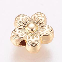 Light Gold Alloy Beads, Long-Lasting Plated, Real 18K Gold Plated, Flower, Light Gold, 9x4.5mm, Hole: 1mm