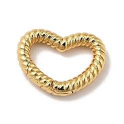 Real 18K Gold Plated Brass Spring Gate Rings, Cadmium Free & Nickel Free & Lead Free, Twisted Heart, Real 18K Gold Plated, 9 Gauge, 13x17x3mm, Hole: 6x12mm