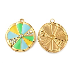 Colorful 304 Stainless Steel Enamel Pendants, with Rhinestone,  Real 18K Gold Plated, Orange Charm, Colorful, 23.5x20.5x3mm, Hole: 2.2mm