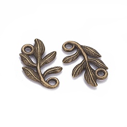Antique Bronze Tibetan Style Alloy Links Connectors, Cadmium Free & Lead Free, Leaf, Antique Bronze, 15x9x1mm, Hole: 2mm