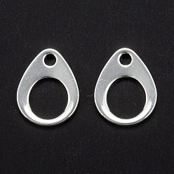 Silver 201 Stainless Steel Chain Tabs, Chain Extender Connectors, Teardrop, Hollow, Silver, 13x10x0.9~1mm, Hole: 2mm