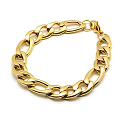 Golden Trendy 304 Stainless Steel Figaro Chain Bracelets, with Lobster Claw Clasps, Golden, 8-5/8 inch(220mm), 12mm