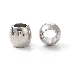 Stainless Steel Color 304 Stainless Steel Beads, Barrel, Large Hole Beads, Stainless Steel Color, 11x9.5mm, Hole: 6mm