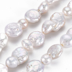 Seashell Color Natural Keshi Pearl Beads Strands, Cultured Freshwater Pearl, 8 Shape, Nuggets, Seashell Color, 16~21x10~12x4~10mm, Hole: 0.6mm, about 20~21pcs/strand, 15.35 inch(39cm)