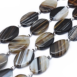 Coffee Natural Banded Agate/Striped Agate Beads Strands, Dyed & Heated, Oval, Coffee, 28~31x20~21x5~6mm, Hole: 2~2.5mm, about 11pcs/strand, 16.1 inch~16.3 inch(41~41.5cm)