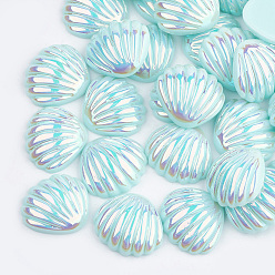 Pale Turquoise Resin Cabochons, AB Color, Shell, Pale Turquoise, 21x19x6mm