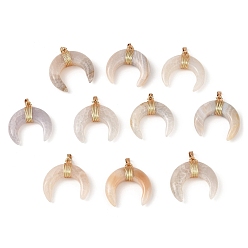 Golden Natural White Agate Copper Wire Wrapped Pendants, Horn Charms with Iron Snap on Bails, Golden, 40.5~41x40~40.5x10~12mm, Hole: 4.4x6.4mm