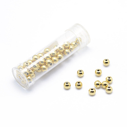 Real 20K Gold Plated Brass Spacers Beads, Round, Lead Free & Cadmium Free & Nickel Free, Real 18K Gold Plated, 5mm, Hole: 1mm, 50pcs/box