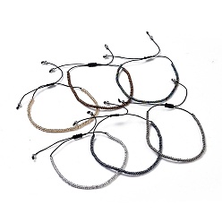 Couleur Mélangete Bracelets de perles de tresse de fil de nylon, avec perles de rocaille en verre et perles en acier inoxydable 304, couleur mixte, 1-5/8 pouces ~ 2-3/4 pouces (3.9~7 cm)