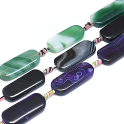 Mixed Color Natural Banded Agate/Striped Agate Beads Strands, Dyed & Heated, Oval, Mixed Color, 36~39x15~18x6~7mm, Hole: 1.8mm, about 8pcs/Strand, 14.96 inch(38cm)