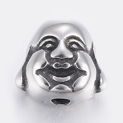 Античное Серебро 304 из нержавеющей стали бусы, Голова Будды, античное серебро, 9.5x10x6 мм, отверстие : 2 мм