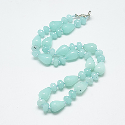 Amazonite Natural Amazonite Beaded Necklaces, with Alloy Lobster Clasps, Teardrop, Dyed, 18.1 inch~18.5 inch(46~47cm)