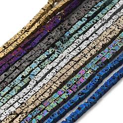 Couleur Mélangete Brins de perles de pierre de lave naturelle galvanisées, carrée, couleur mixte, 2.5x2.5x2.5mm, Trou: 0.8mm, Environ 158 pcs/chapelet, 16.14'' (41 cm)