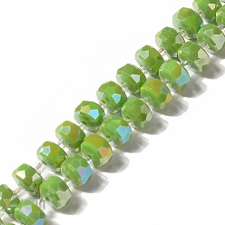 Olive Terne Chapelets de perles en verre, facette, plat rond, vert olive, 8x5mm, Trou: 1.2mm, Environ 80 pcs/chapelet, 21.65 pouce (55 cm)