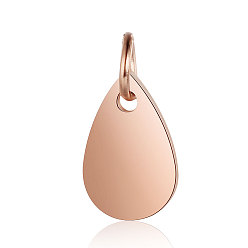 Rose Gold 201 Stainless Steel Stamping Blank Tag Charms, Manual Polishing, Teardrop, Rose Gold, 11x7x1mm, Hole: 3.5mm