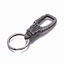 Antique Silver & Stainless Steel Color 304 Stainless Steel Split Key Rings, Keychain Clasp Findings, Eagle, Antique Silver, 81mm, Clasp: 57.5x21x12.5mm, Ring: 27.5x2.5mm