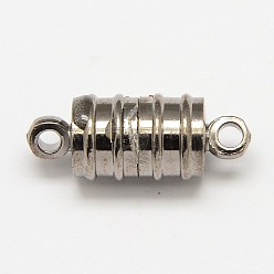 Platinum Brass Magnetic Clasps with Loops, Column, Platinum, 20x8mm, Hole: 2mm