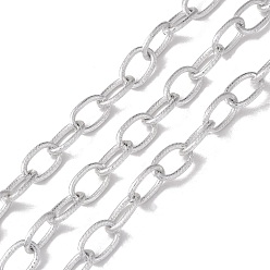Серебро Овальные кабельные цепи из оксидированного алюминия, текстура, несварные, с катушкой, серебряные, ссылка: 13.5x8x1.5 mm, около 30 м / рулон