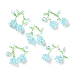 Light Sky Blue Seed & Acrylic & ABS Plastic Pearl Beaded Pendants, Cherry Charms, Light Sky Blue, 30~32x33~35x12~13mm, Hole: 1.2~1.4mm