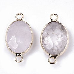Quartz Crystal Natural Quartz Crystal Links Connectors, Rock Crystal, with Light Gold Tone Brass Findings, Oval, Faceted, 27.5x14.5x6mm, Hole: 2mm