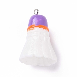 Lilac Sport Ball Theme Opaque Resin Pendants, Badminton Charms, with Platinum Plated Iron Loops, Lilac, 37.5x26mm, Hole: 2mm