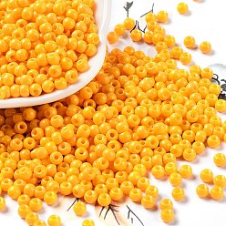 Naranja Hornear bolas de semillas de vidrio de pintura, rondo, naranja, 4x3 mm, agujero: 1.2 mm, sobre 7650 unidades / libra