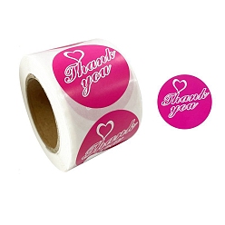 Rosa Oscura Gracias pegatinas, etiquetas autoadhesivas de etiquetas de regalo de papel kraft, etiquetas adhesivas, para regalos, bolsas de embalaje, de color rosa oscuro, 38 mm, 500pcs / rollo