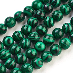 Зеленый Синтетического малахита бисер нитей, окрашенные, круглые, зелёные, Размер : диаметром около 8 мм , отверстие : 1.5 мм, около 50 шт / нитка, 15.5 дюйм