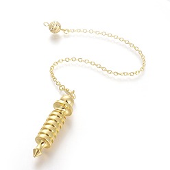Golden Brass Coil Dowsing Pendulums, Spiral Pendulum, with Lobster Claw Clasps, Bullet, Golden, 230x2.5x8mm