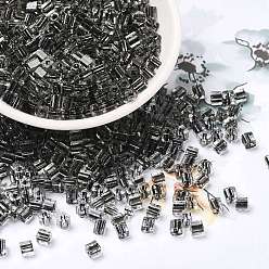 Black Glass Seed Beads, Transparent Lustered Glass, Square Hole, Square, Black, 4x4x4mm, Hole: 1.2mm, 5000pcs/pound