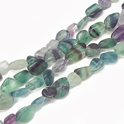 Fluorite Natural Fluorite Beads Strands, Tumbled Stone, Nuggets, 9~20x8~13x4~13mm, Hole: 1mm, about 30~55pcs/strand, 15.7 inch