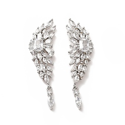Platine Boucles d'oreilles pendantes avec aile en zircone cubique transparente, bijoux en laiton de placage de rack pour les femmes, sans plomb et sans cadmium, platine, 42mm, pin: 0.8 mm